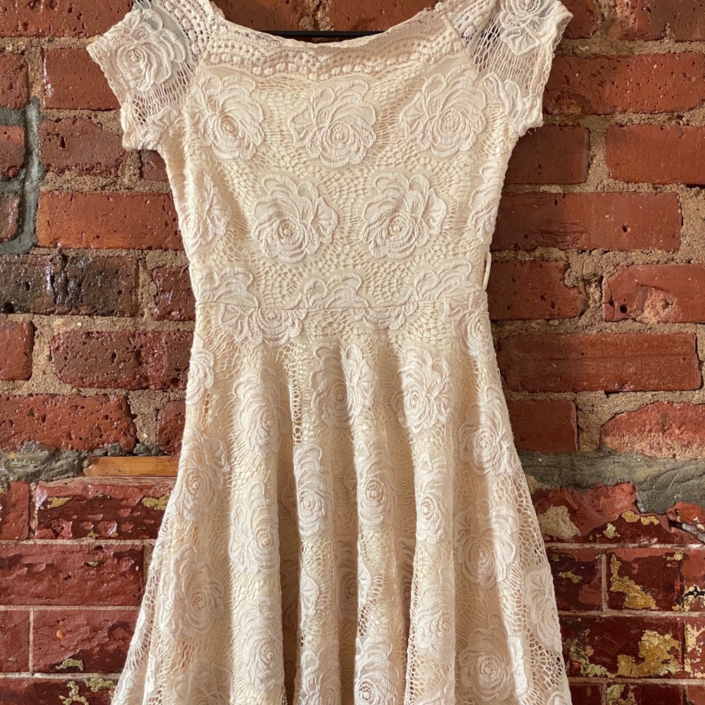 15. Cream lace flare dress